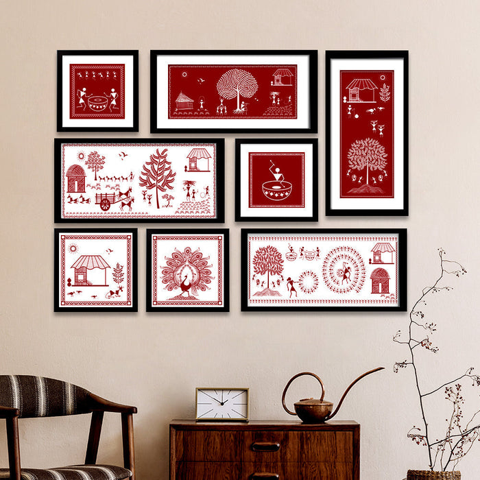 Warli Red Art Frame Set Of 8