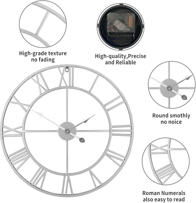 Wall clock with Roman numerals and detailed features on a white background
