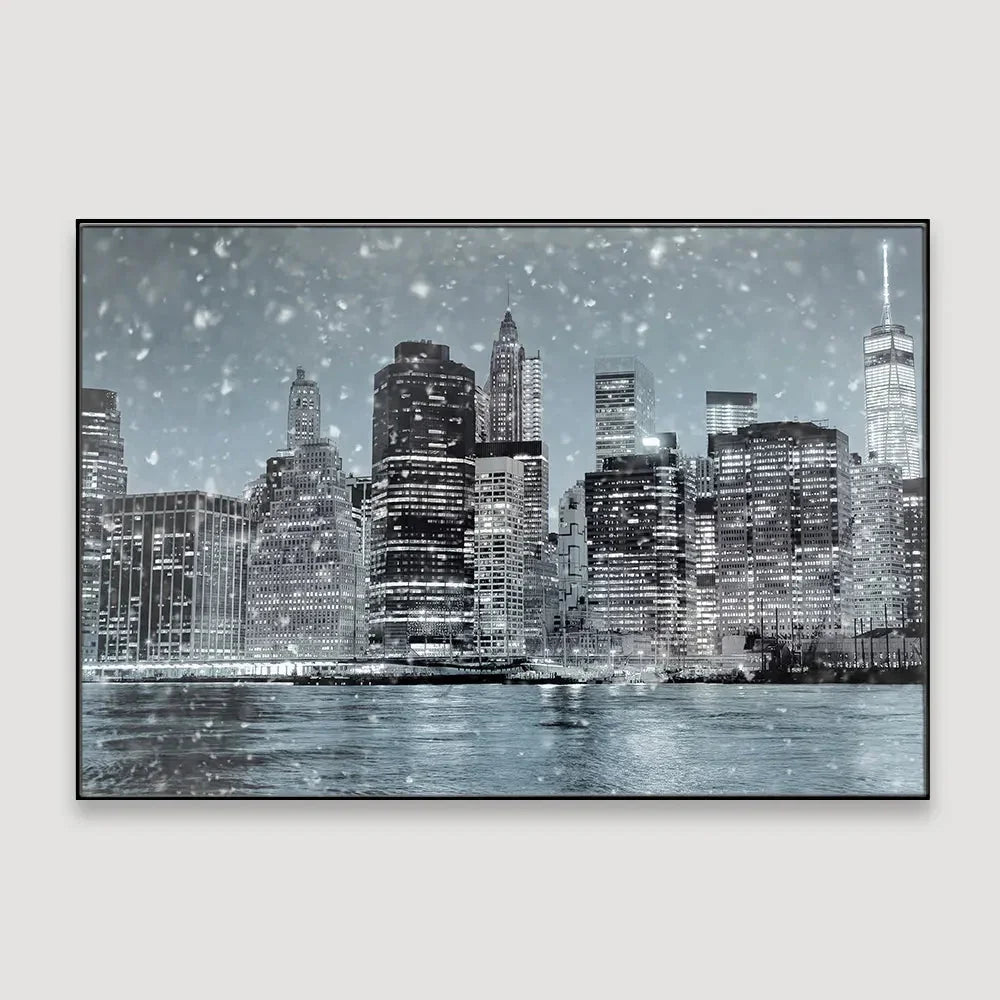 The Wintry Night Of Manhattan Framed Wall art - All India Decor