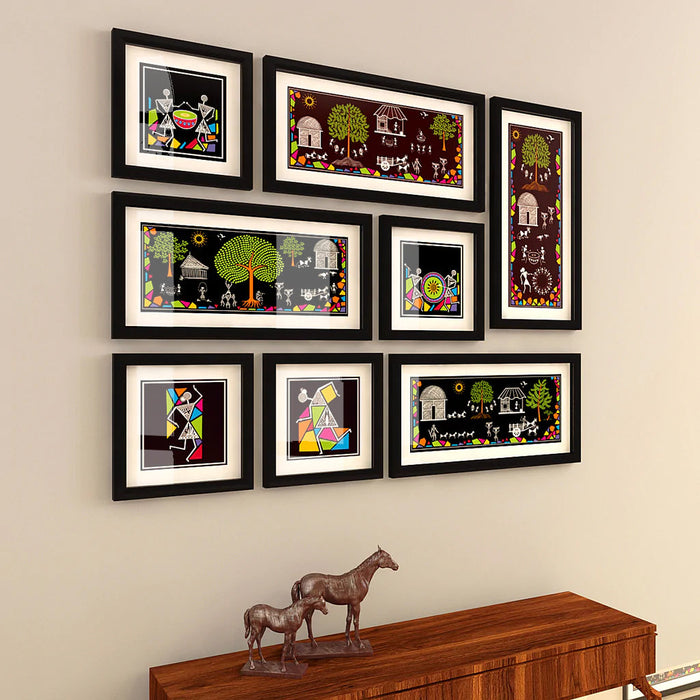 Warli Black Art Frame Set of 8