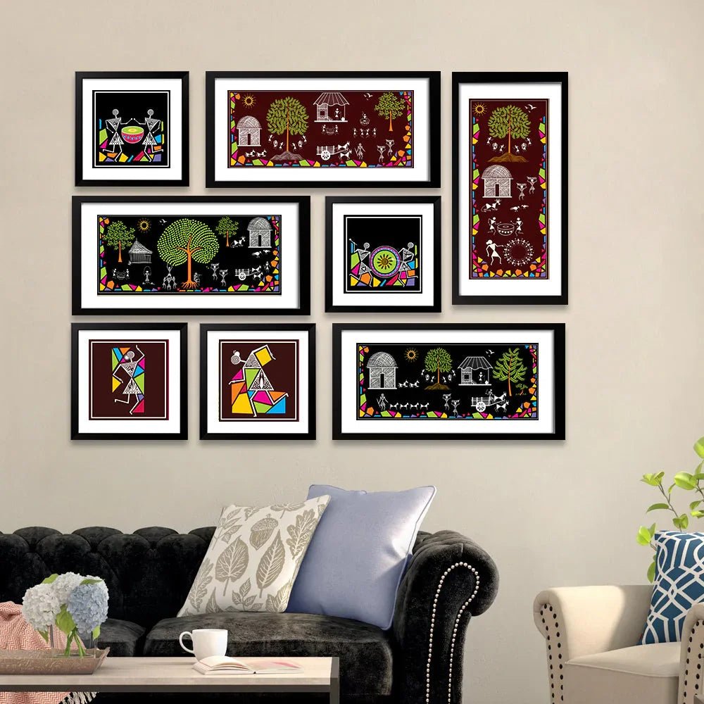Warli Black Art Frame Set of 8 - All India Decor