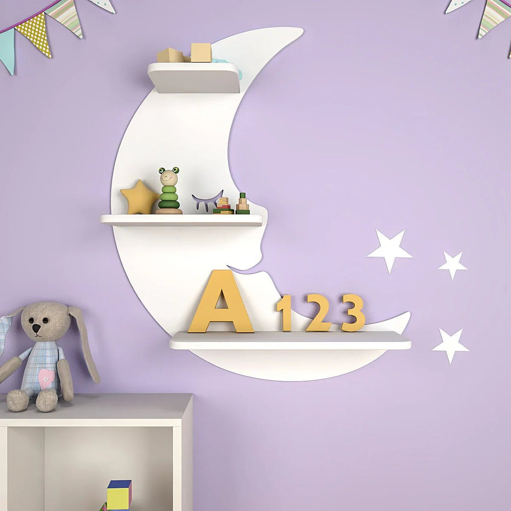 Moon - Shaped Wooden Wall Shelf for Kids - All India Decor