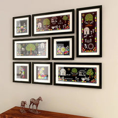 Warli Black Art Frame Set of 8 - All India Decor