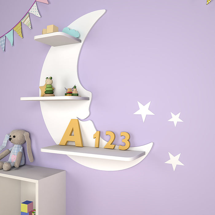 Moon-Shaped Wooden Wall Shelf for Kids