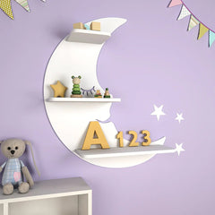Moon - Shaped Wooden Wall Shelf for Kids - All India Decor