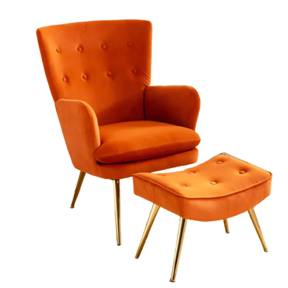 Tufted Long Back Orange Lounge Chair With Ottoman - All India Decor