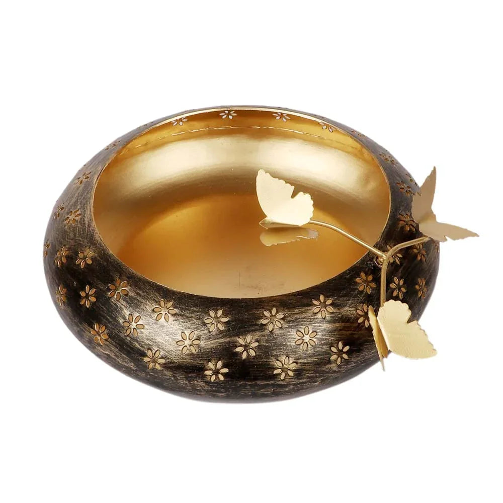 Black & Gold Metal Urli bowl Set of 3 - All India Decor