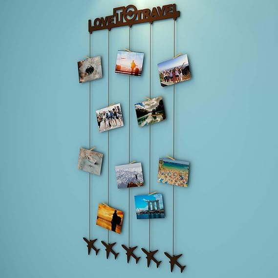 Love to Travel Wood Photo Frame with Clips Size: 27 Inch(Width) X 56 Inch(Height).