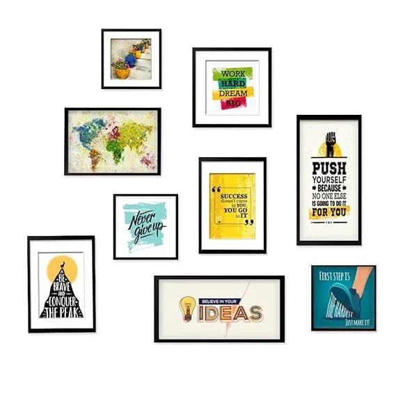 World Map and Quote Plastic Wall Frame Photo Collage Set of 9 - All India Decor