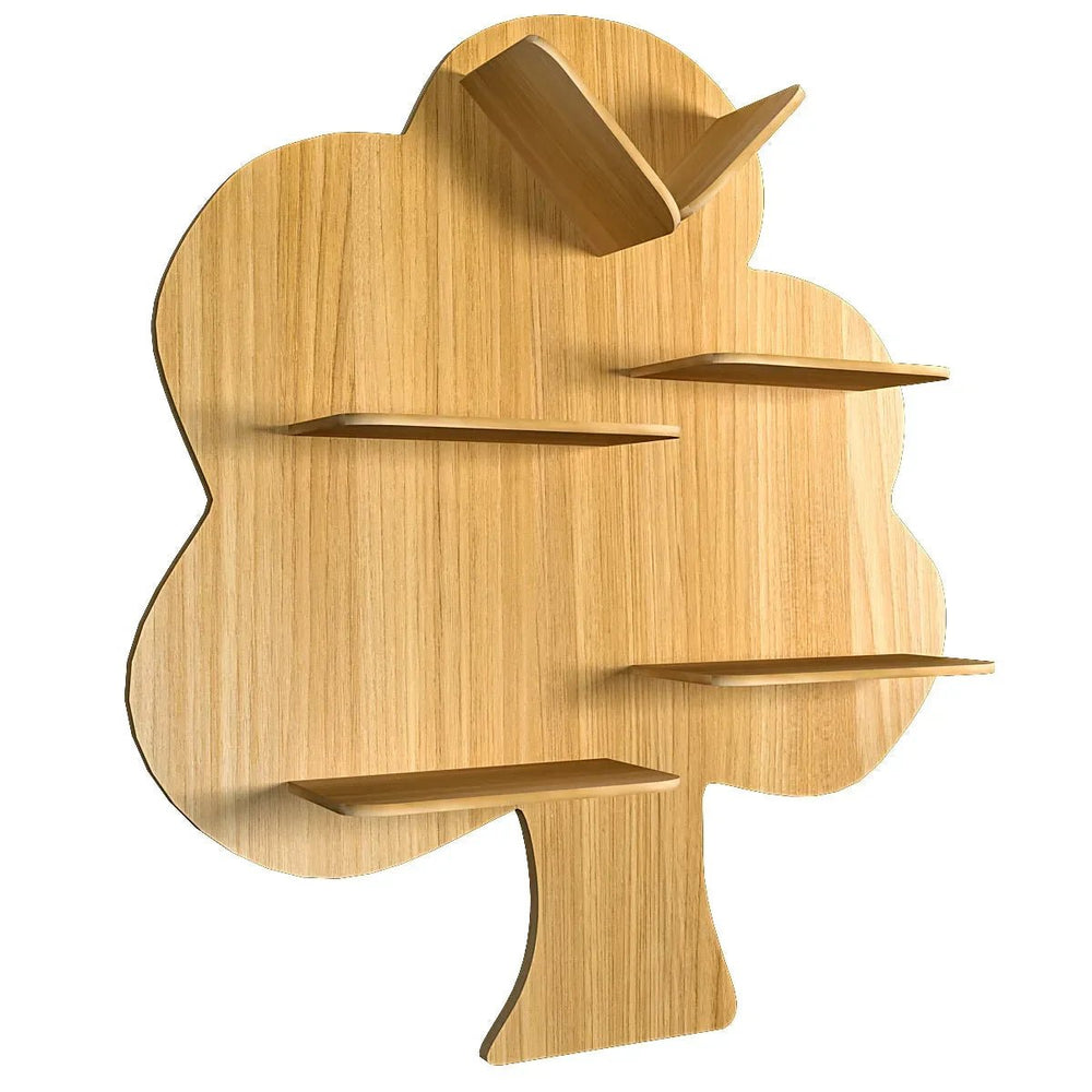 Tree Backlit Wood Wall Shelf / Book Shelf / Night Light, Light Oak Finish - All India Decor