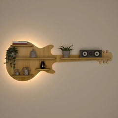 Guitar Backlit Wood Wall Shelf / Book Shelf / Night Light, Light Oak Finish - All India Decor