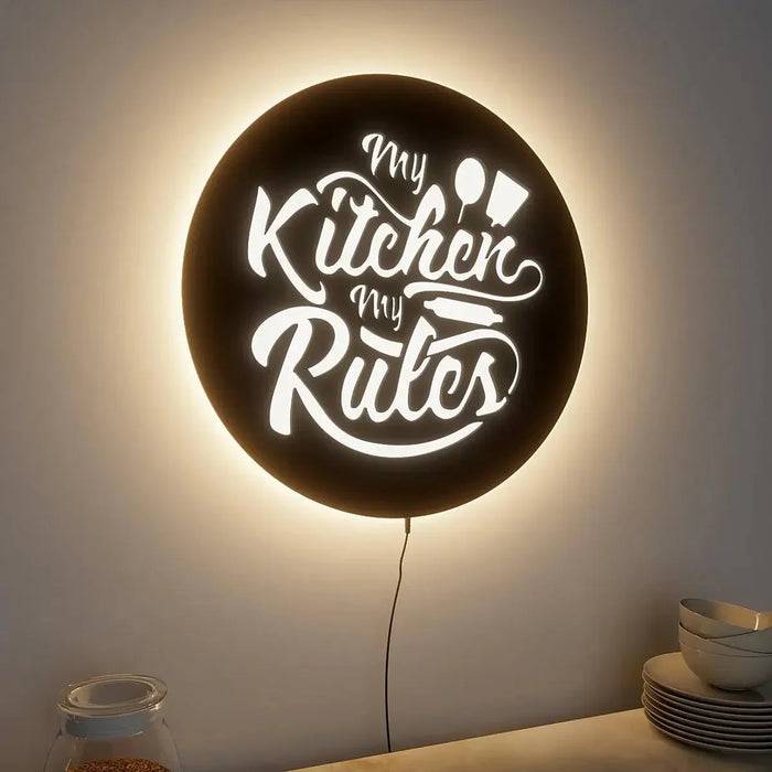 High-Quality 'My Kitchen My Rules' Backlit Wall Decor for Kitchen Decor