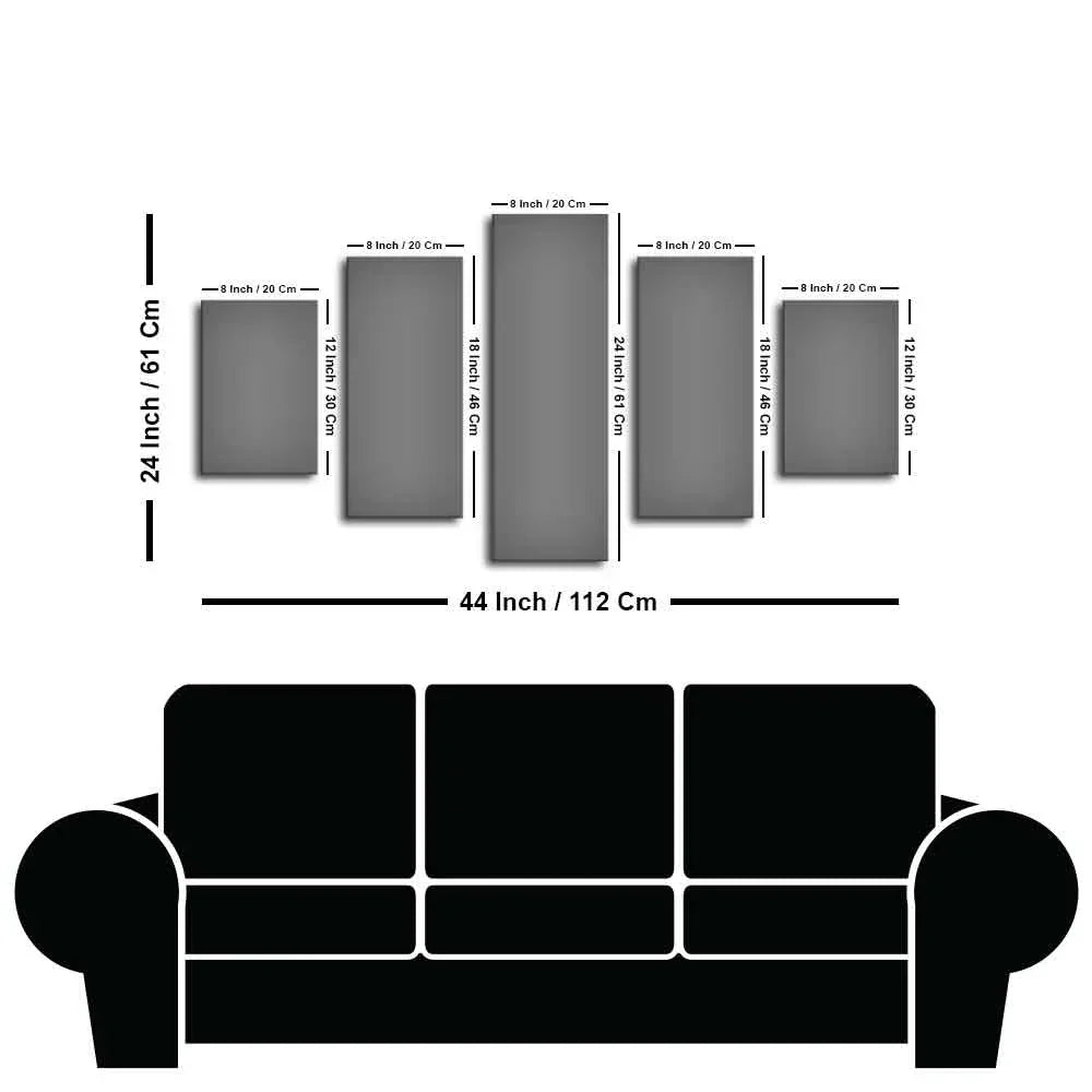Masjid Al Haram Canvas Wall Painting of Five Pieces Set - All India Decor