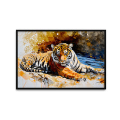 Beautiful Sitting Tiger in Jungle Nature Scenery Wall Paintings & Arts