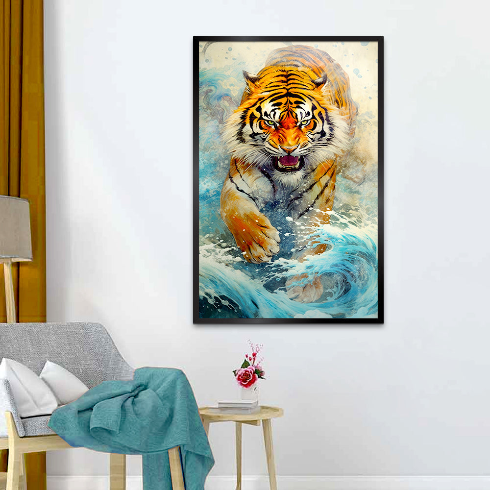 Tiger in the Water Canvas Printed Wall Paintings & Arts