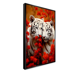 Wild White Tigers with Flower Canvas Printed Wall Paintings & Arts