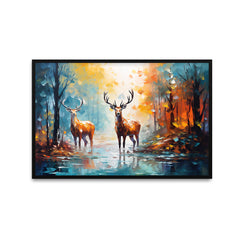 Panoramic Design Deer with Nature Canvas Printed Wall Paintings & Arts