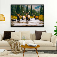 Beautiful Wild Autumn Mist Elk Nature Canvas Printed Wall Paintings & Arts