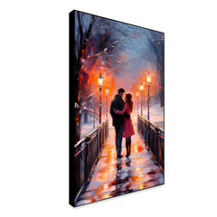 Beautiful A Couple Walking on A Bridge in The Snow Loving Wall Paintings & Arts - All India Decor
