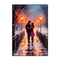Beautiful A Couple Walking on A Bridge in The Snow Loving Wall Paintings & Arts - All India Decor