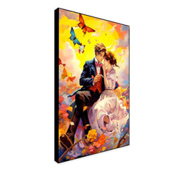Young Couple Romantic Artwork Butterflies with Beautiful Sky Colorful Artwork Valentines Day Love Canvas Wall Paintings & Arts Gallery - All India Decor