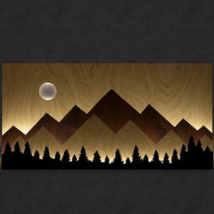 Layred Mountain Pallat Woood Art with Backlit Wood Wall Décor / Night Light, Walnut or Oak Finish - All India Decor