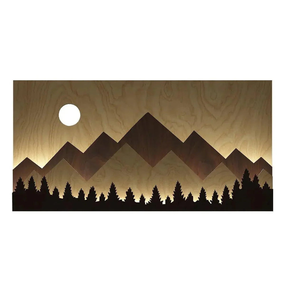 Layred Mountain Pallat Woood Art with Backlit Wood Wall Décor / Night Light, Walnut or Oak Finish - All India Decor