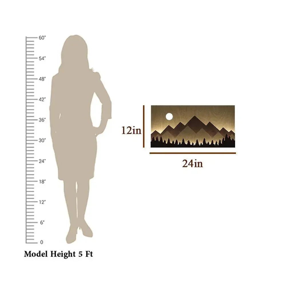 Layred Mountain Pallat Woood Art with Backlit Wood Wall Décor / Night Light, Walnut or Oak Finish - All India Decor