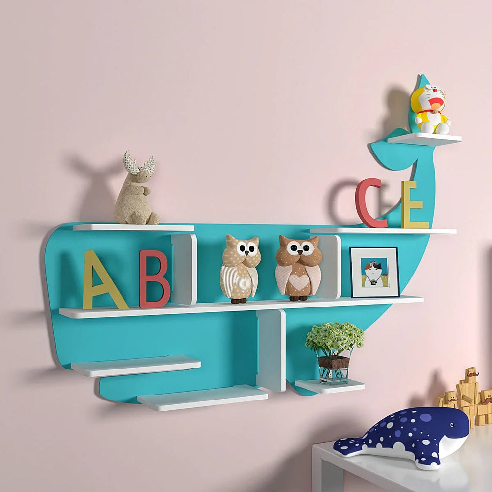 Shark - Shaped Wooden Wall Shelf for Kids (Blue) - All India Decor