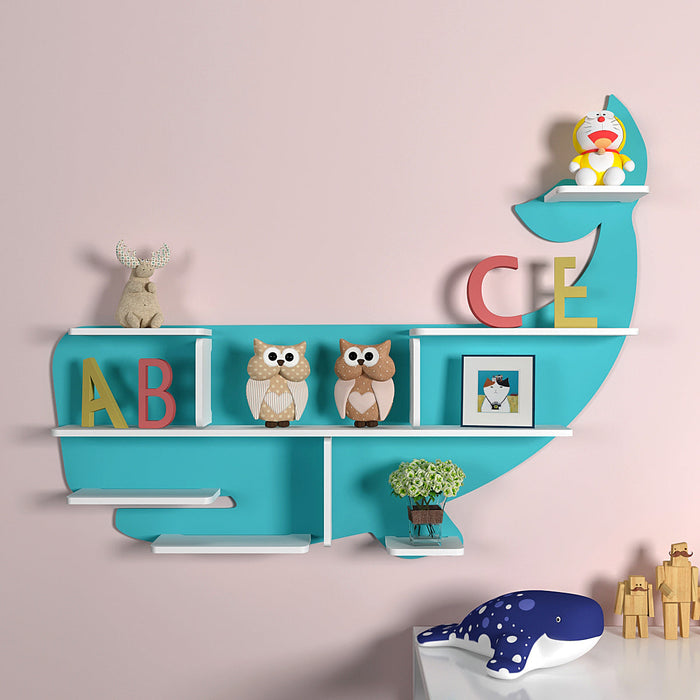 Shark-Shaped Wooden Wall Shelf for Kids (Blue)