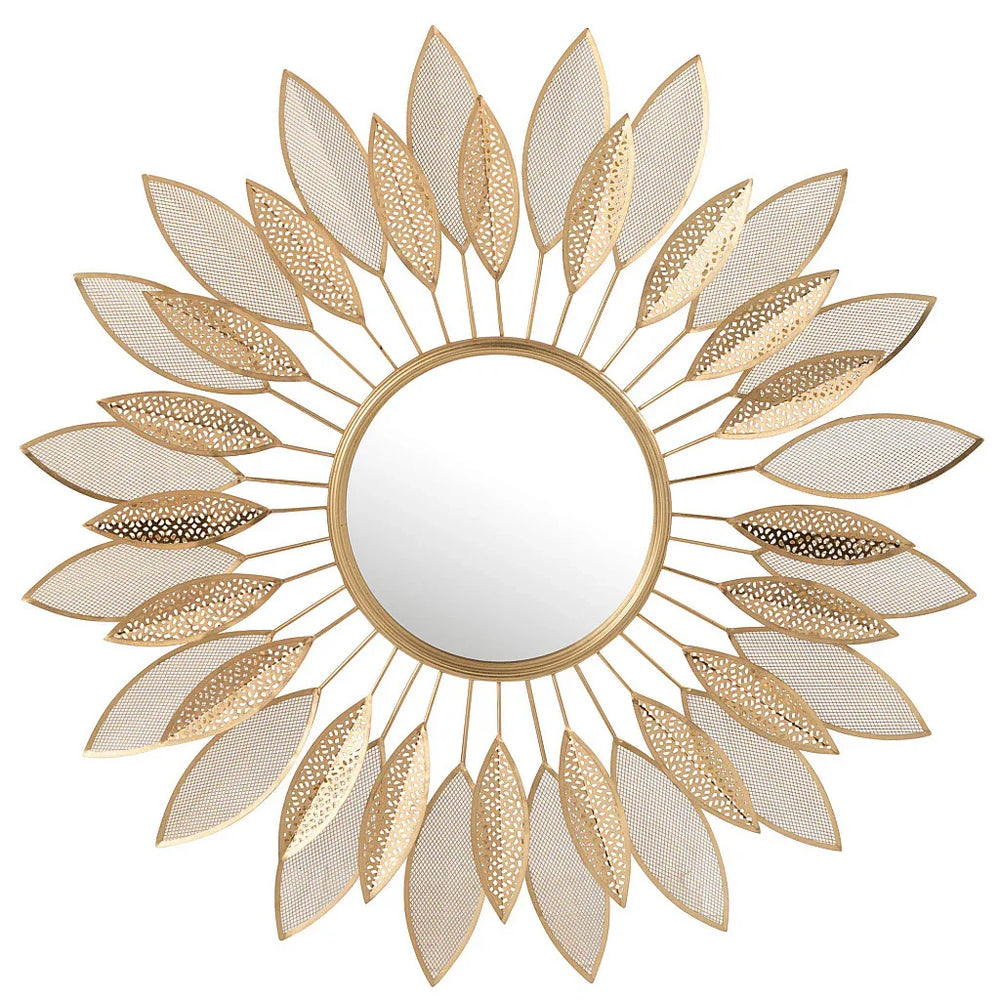 Golden Metal Leaves Wall Mirror - All India Decor
