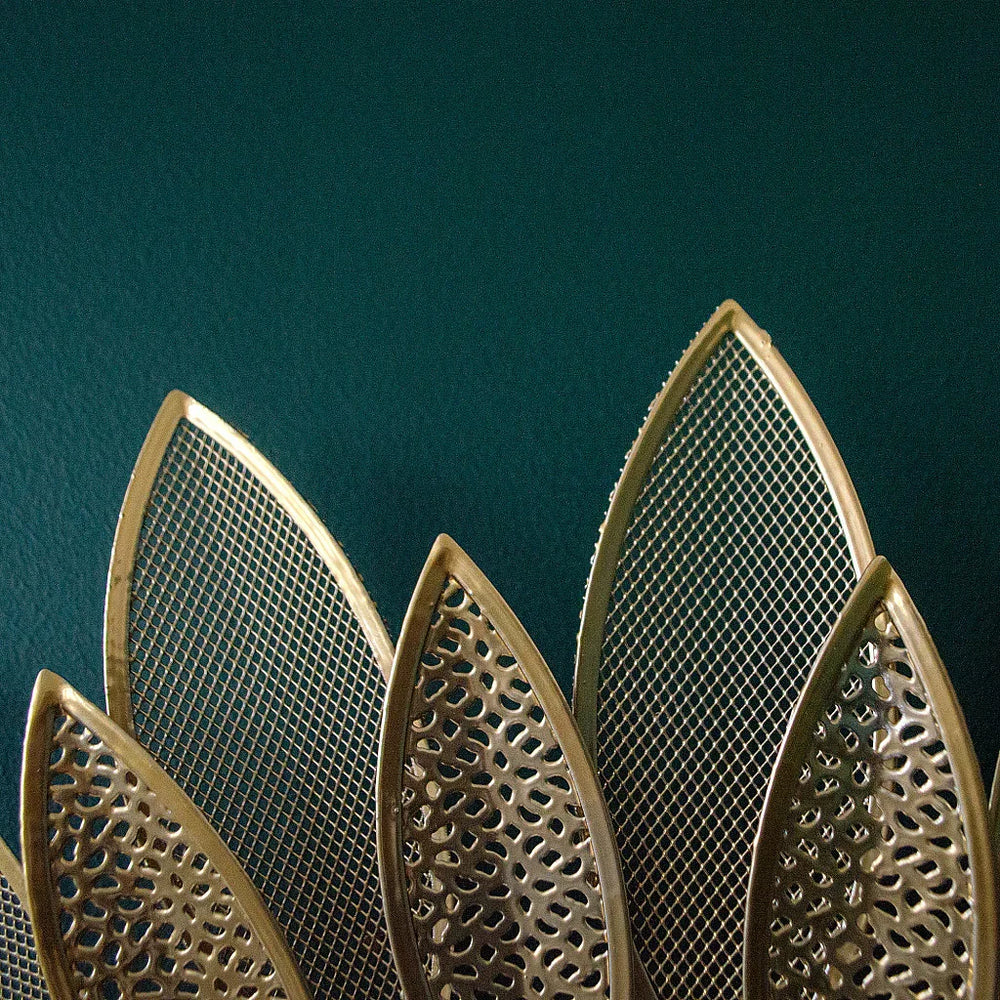 Golden Metal Leaves Wall Mirror - All India Decor
