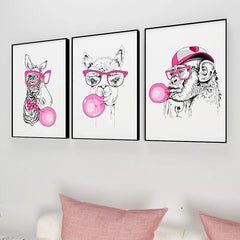 Perky Bubble Gum Animal Wall Frame Set of 3 - All India Decor