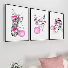 Perky Bubble Gum Animal Wall Frame Set of 3 - All India Decor