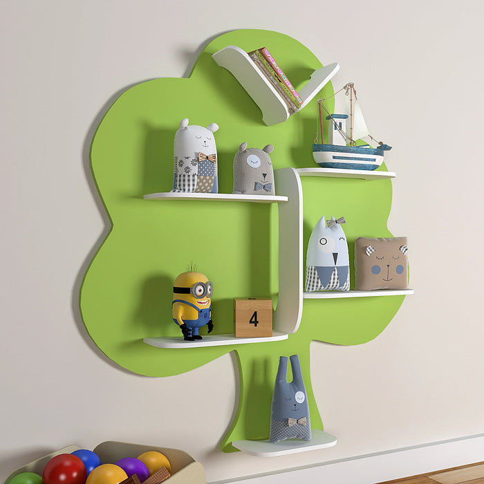 Tree-Shaped Wooden Wall Shelf for Kids (Green)