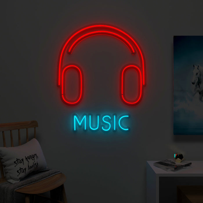 "Music" Headphone Neon LED Light