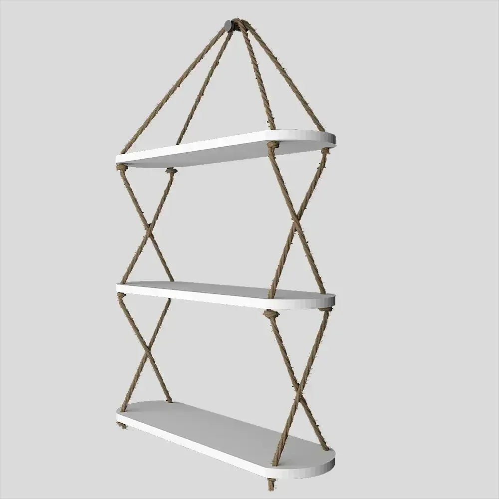 Wooden Wall Hanging Planter Shelf, Cross Rope with Three Layer (White Color) - All India Decor