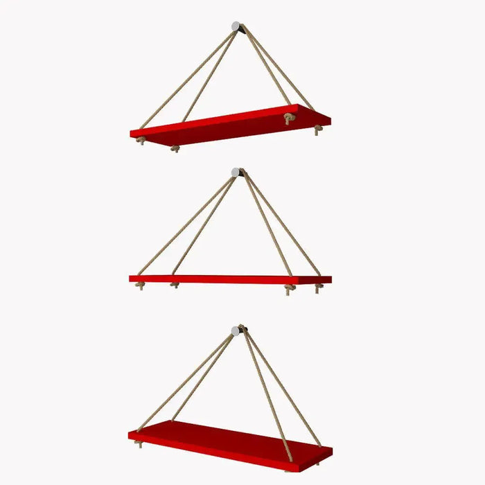 Wooden Wall Hanging Planter Shelf with Rope (Red, Set of 3)