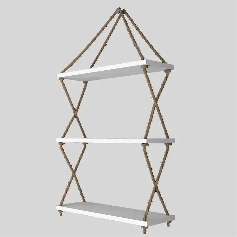 Cross Rope Wooden Wall Hanging Planter Shelf (White Color) - All India Decor