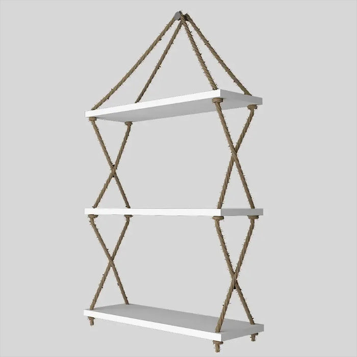 Cross Rope Wooden Wall Hanging Planter Shelf (White Color)