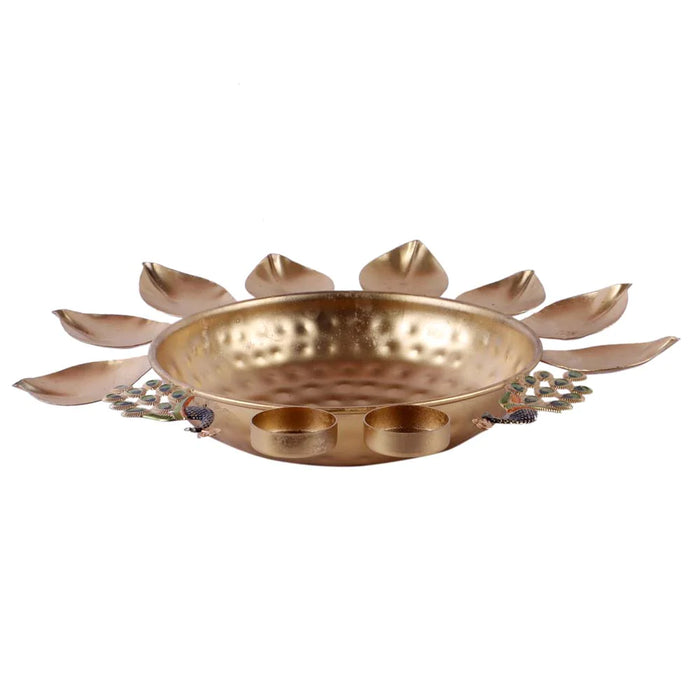 Metal Set of 3 Peacock Urli Bowl Tealight Holder