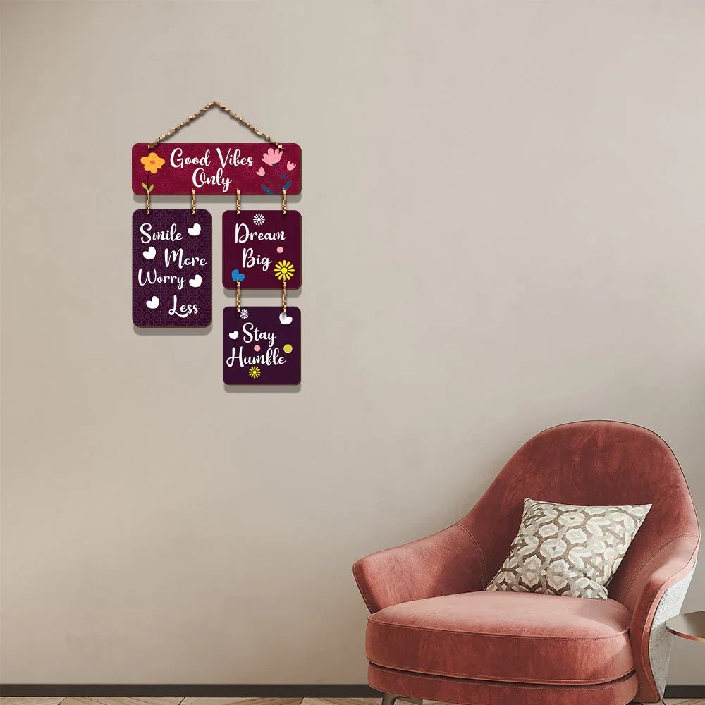 Motivational Quotes Decorative Good Vibes Only Wooden Wall Hanging - All India Decor