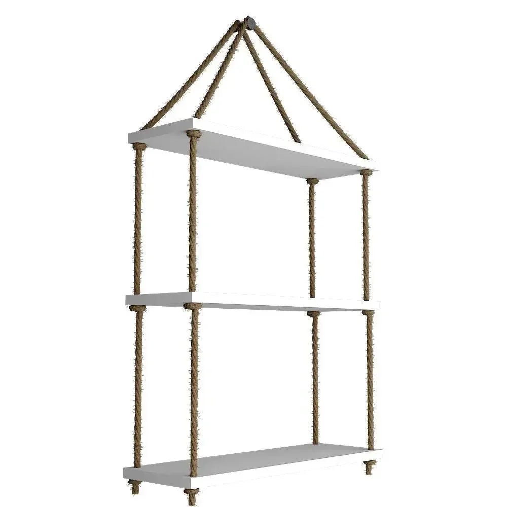 Planter Shelf Wooden Wall Hanging with Rope (White Color) - All India Decor