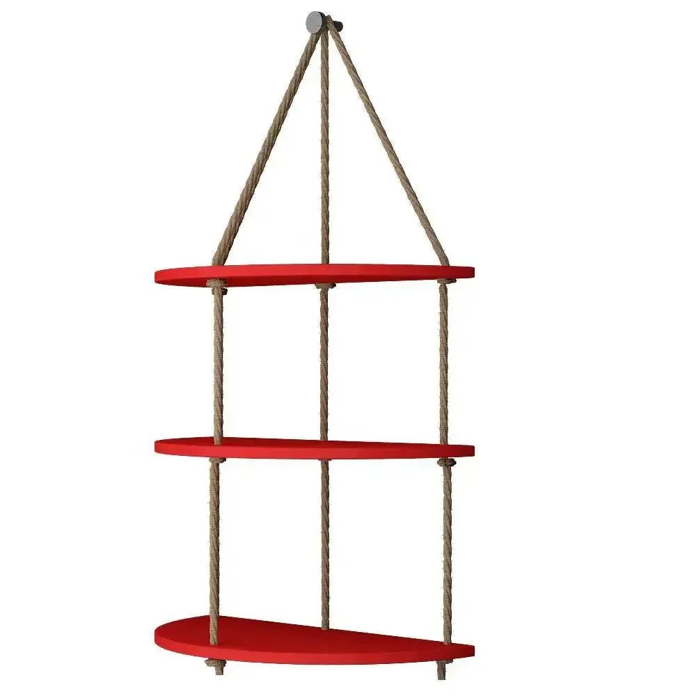 Wooden Wall Hanging Planter Shelf with Rope Three Layers(Red) - All India Decor