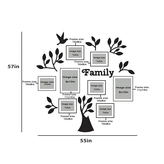 Family Tree Wooden Hangings with Picture Photo Frame Collage Set of 8 - All India Decor