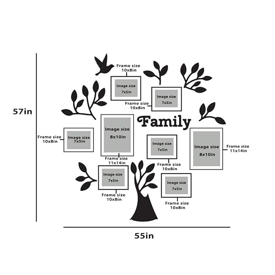 Family Tree Wooden Hangings with Picture Photo Frame Collage Set of 8