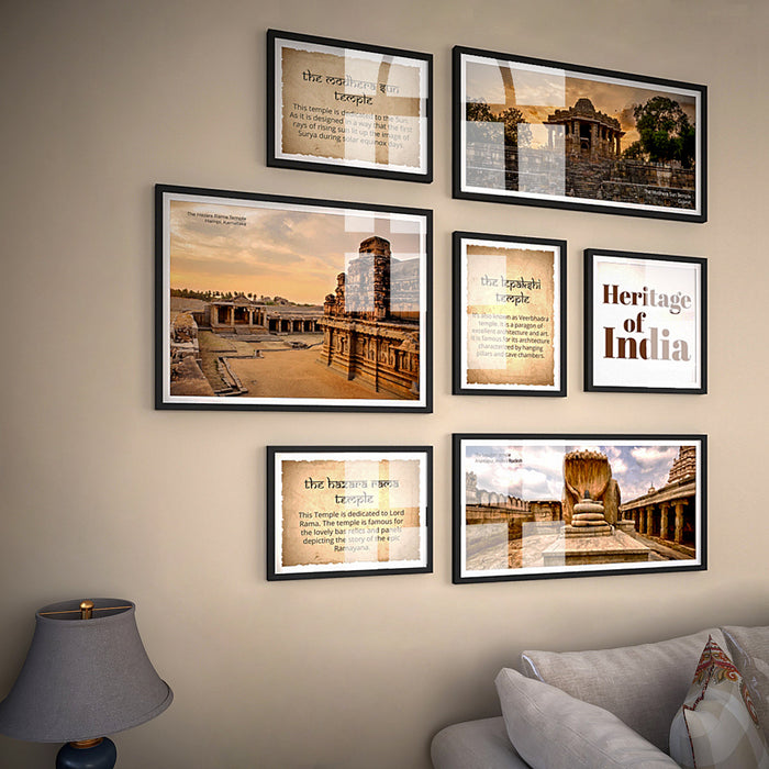 Set Of 7 Frame Sets Of Intricate Art Heritage Temples Of India