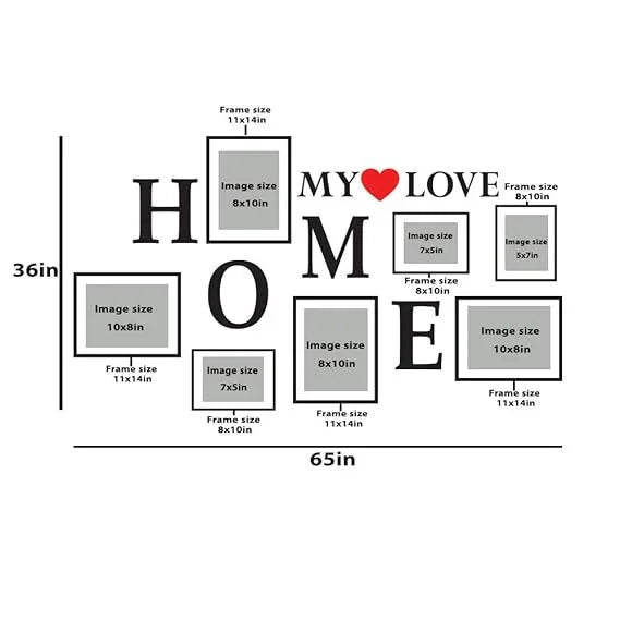My Love Home Wooden hangings with Picture Photo Frame Collage Set of 7|????? ????? - All India Decor