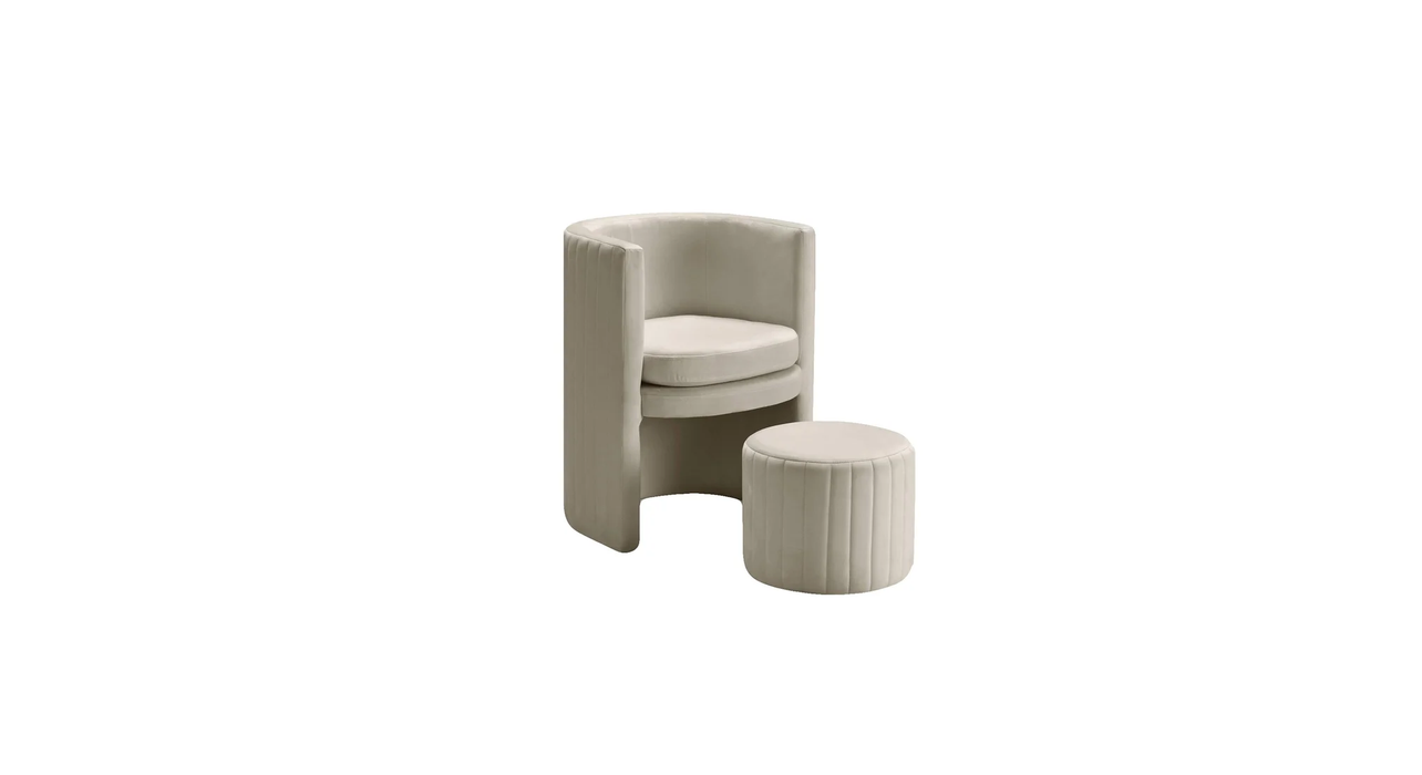 Beige Schillar Chair With Ottoman