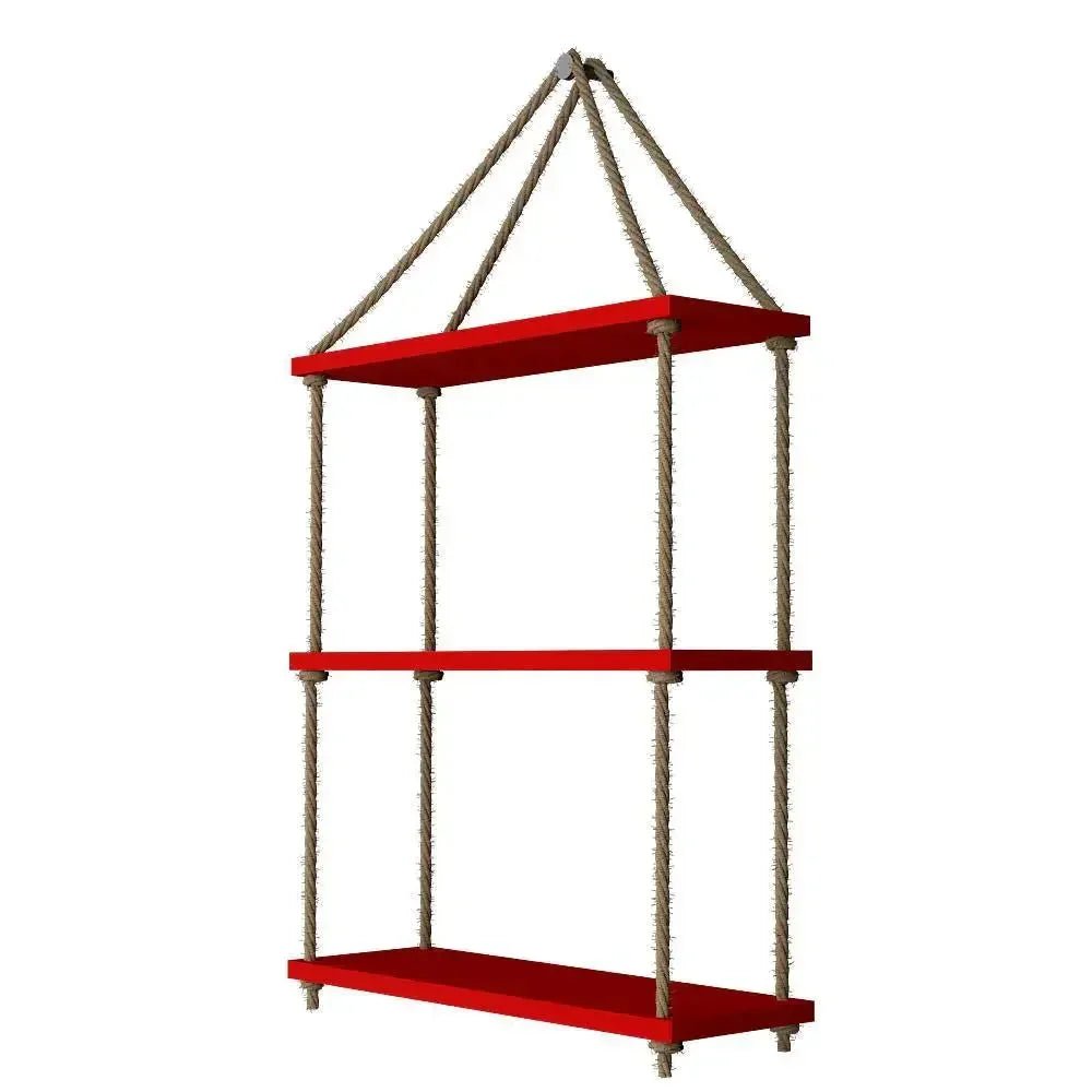Planter Shelf Wooden Wall Hanging with Rope (Red Color) - All India Decor